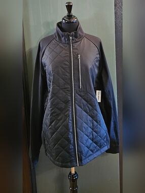 Old Navy Women's Black Quilted Zip-Front Reflective Jacket